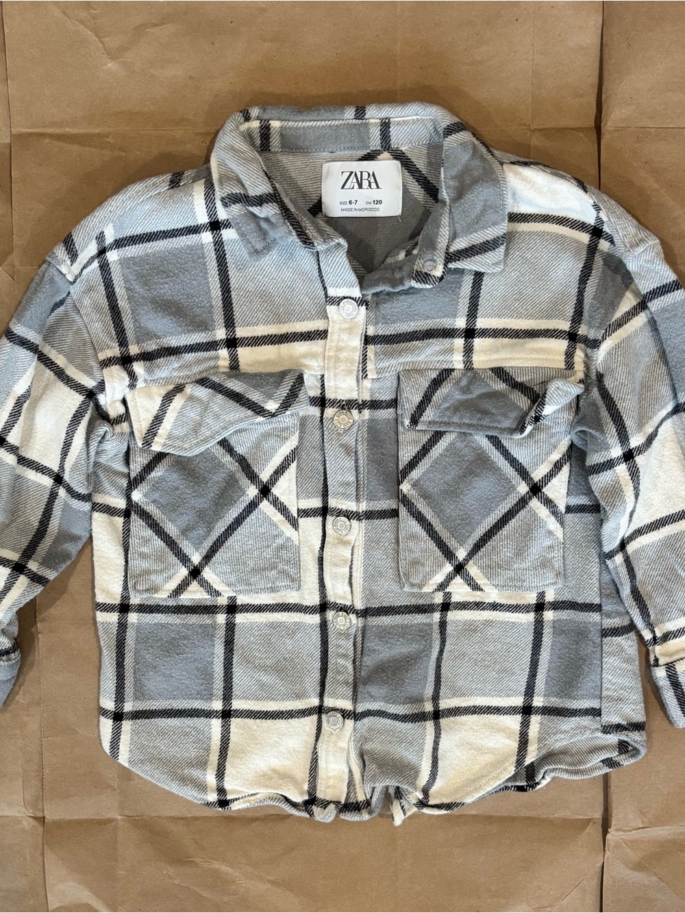 ZARA - Girls Plaid Button-Front Shirt Pockets